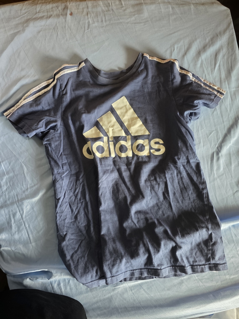 adidas Navy Blue Tee with White Logo and Stripes
